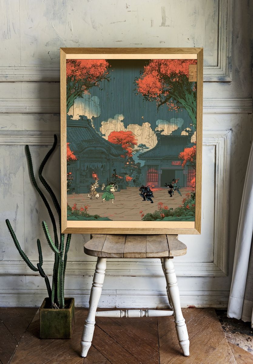 Samurai Courtyard — Anime Print. — room view 1