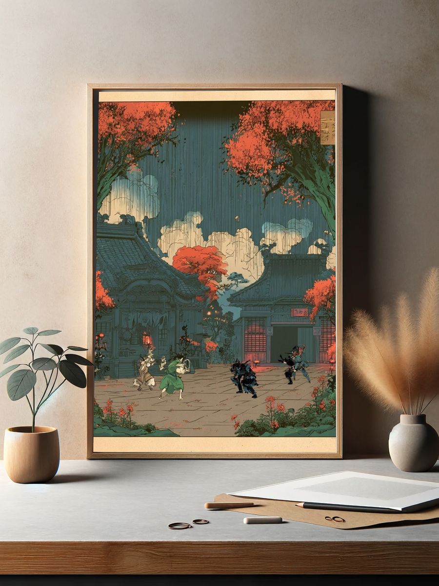 Samurai Courtyard — Anime Print. — room view 2