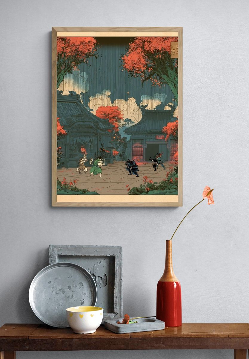 Samurai Courtyard — Anime Print. — room view 3