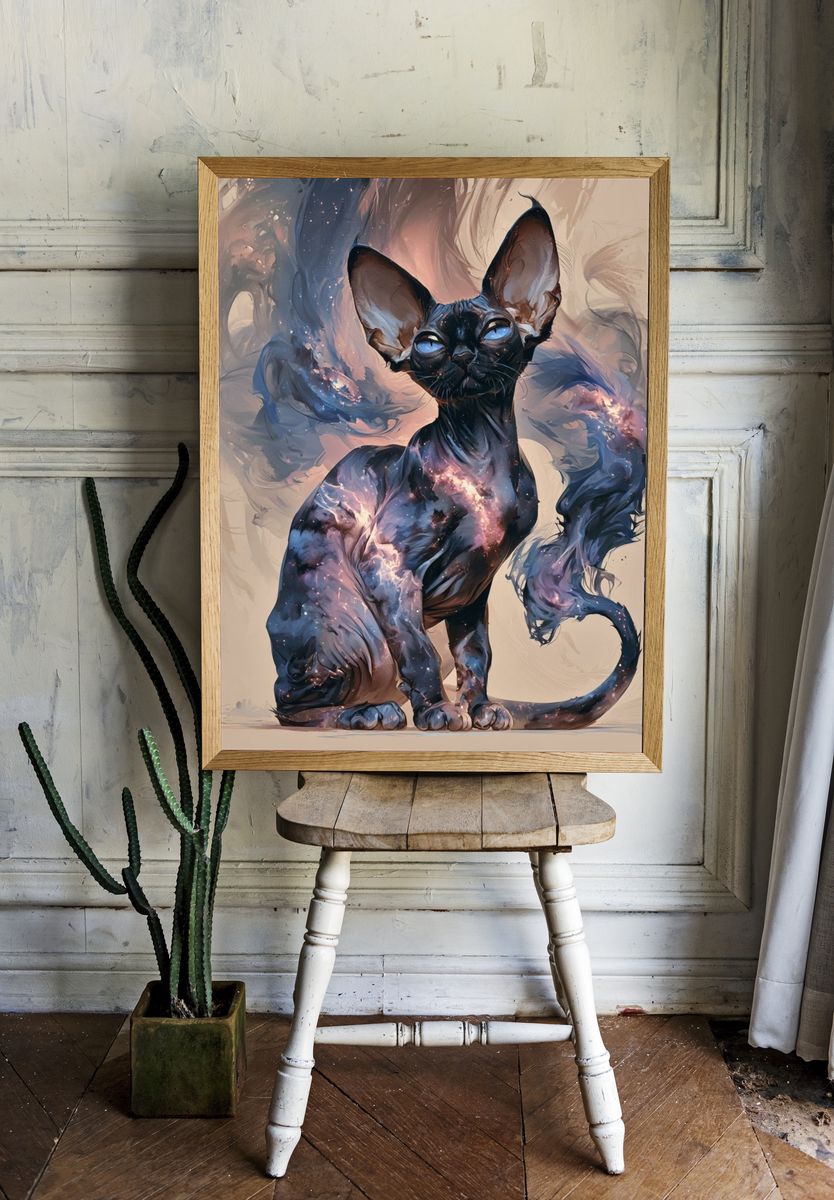 Cosmic Sphynx Cat Illustration Poster. — room view 1