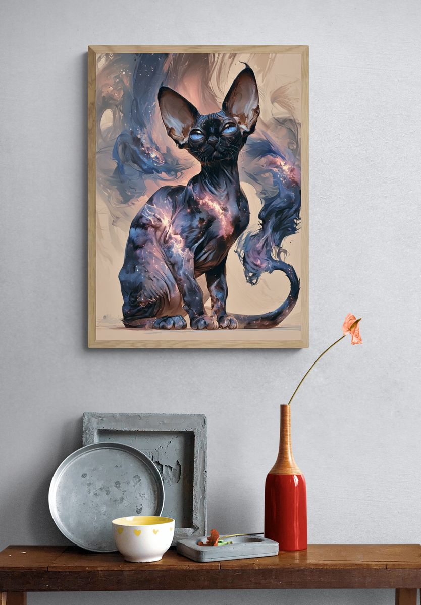 Cosmic Sphynx Cat Illustration Poster. — room view 3