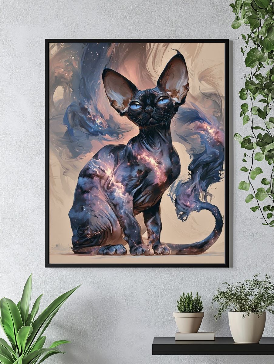 Cosmic Sphynx Cat Illustration Poster. — room view 4
