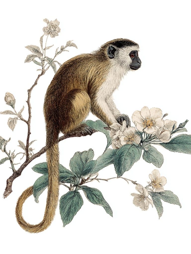 Monkey Botanical Illustration Poster. poster — animals art