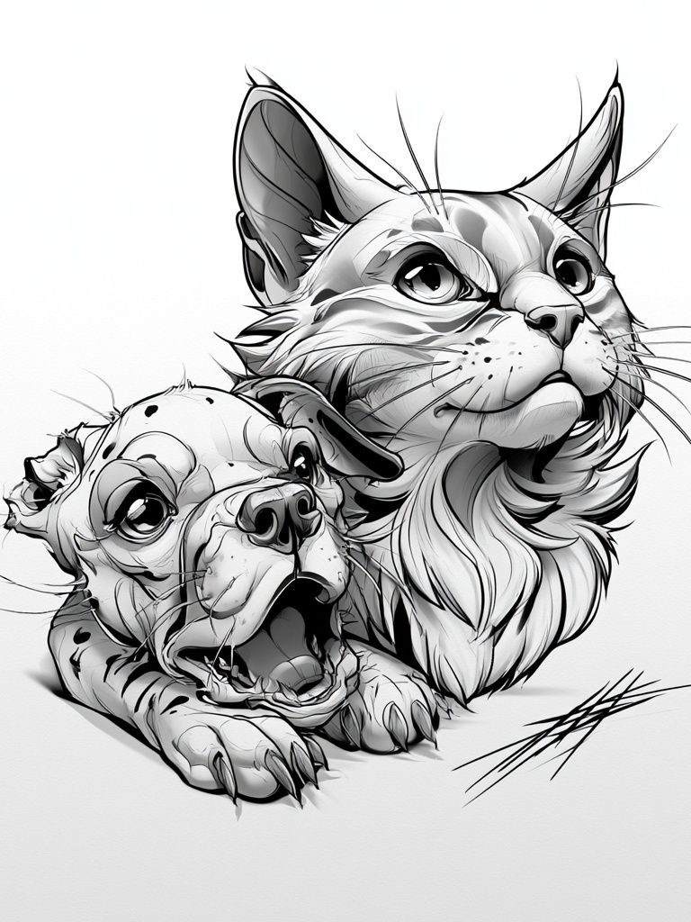 Cat and Dog Sketch Poster. poster detail
