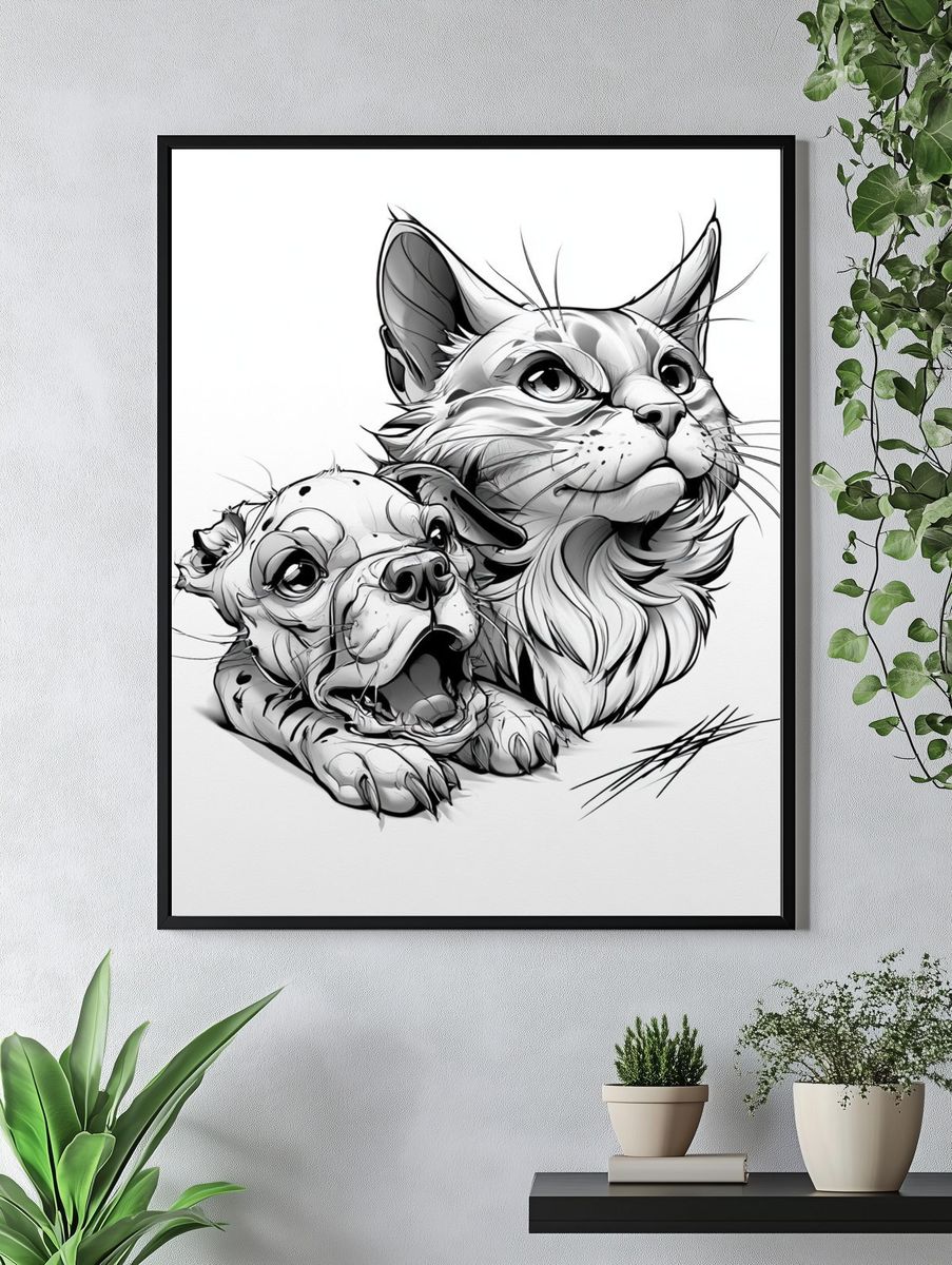 Cat and Dog Sketch Poster. — room view 4