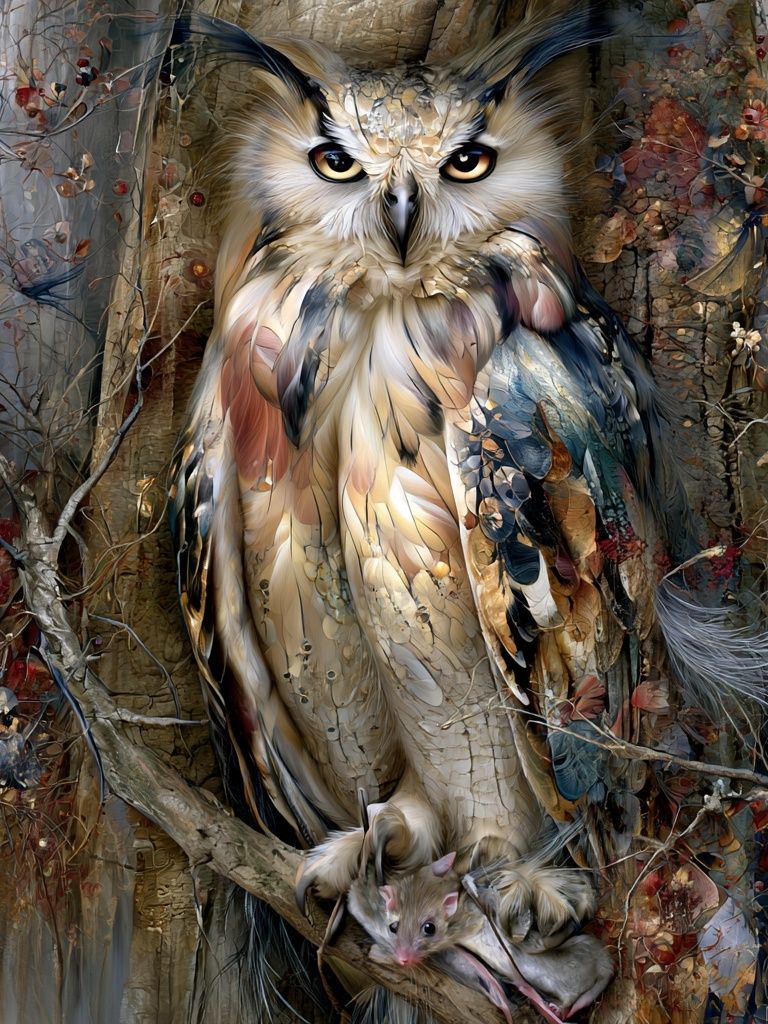 Owl and Mouse Forest Illustration Poster. poster detail