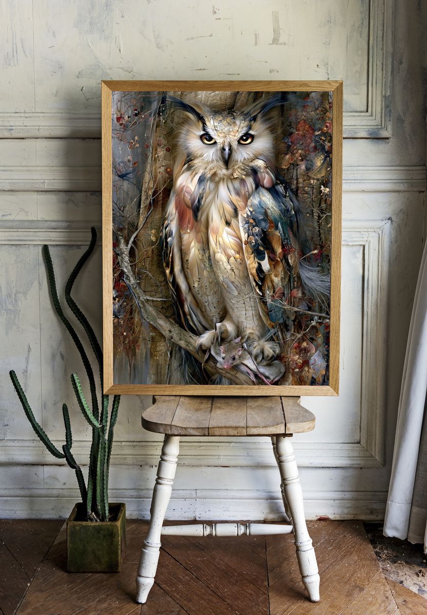Owl and Mouse Forest Illustration Poster. — room view 1