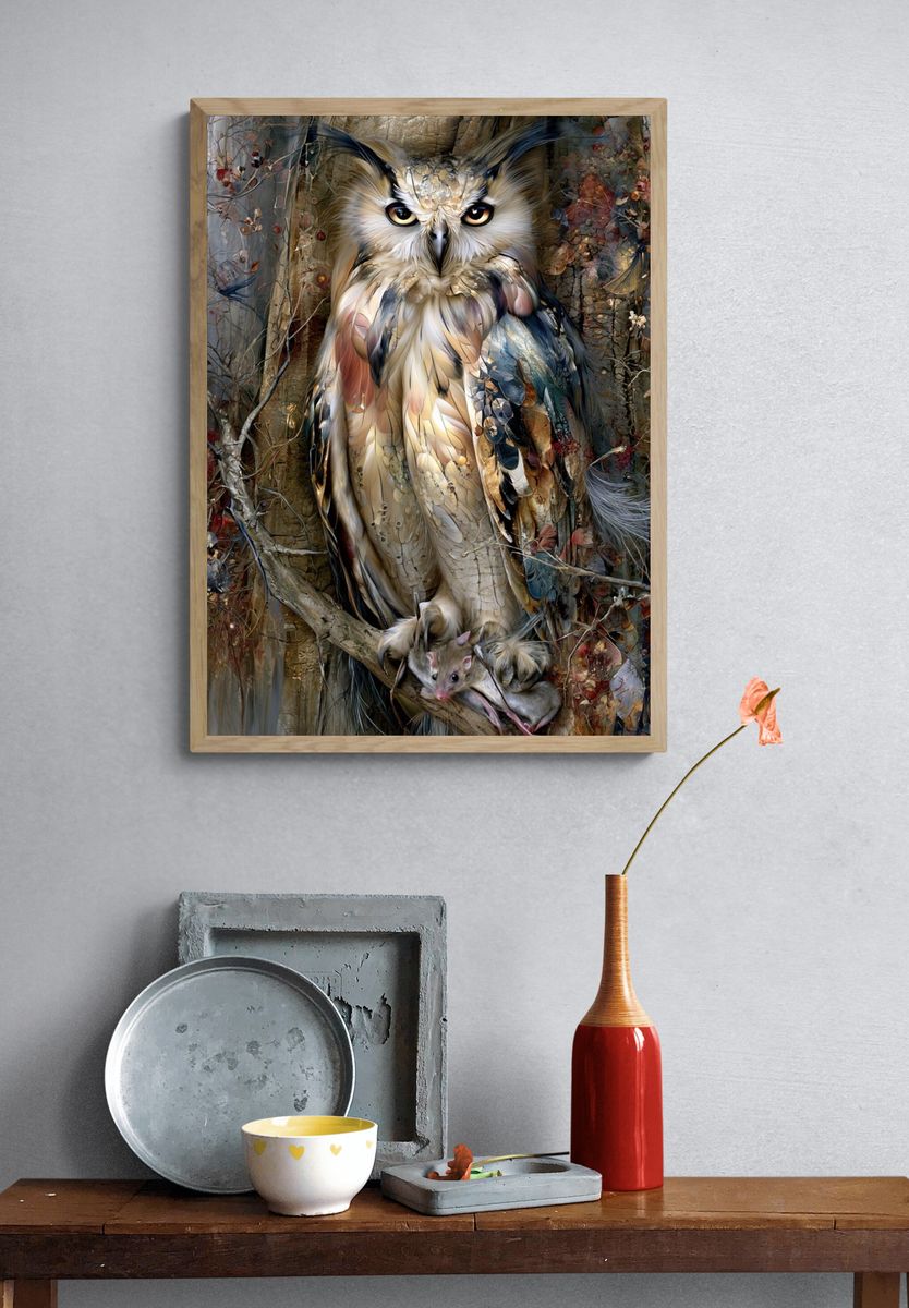 Owl and Mouse Forest Illustration Poster. — room view 3