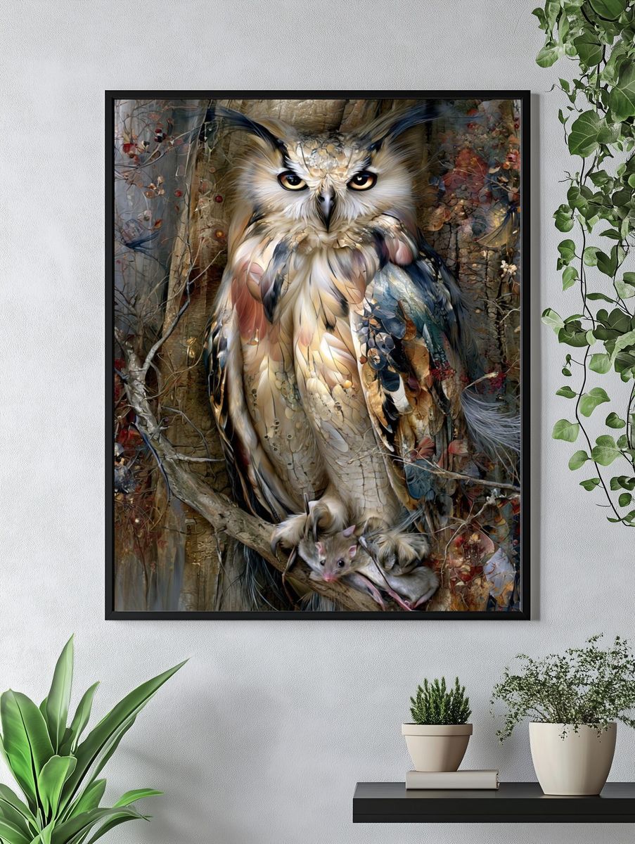 Owl and Mouse Forest Illustration Poster. — room view 4