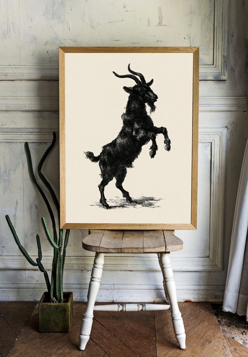 Rearing Goat Ink Illustration Poster. — room view 1