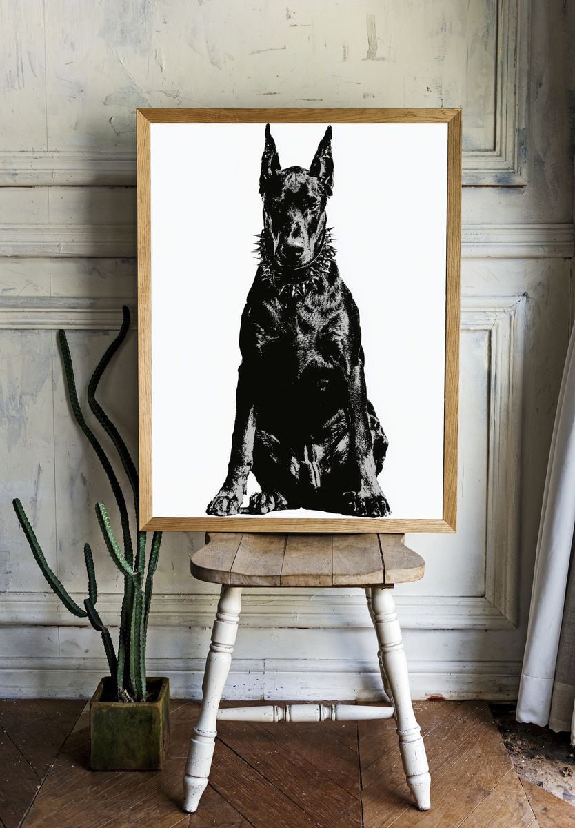 Doberman Silhouette Photography Poster. — room view 1
