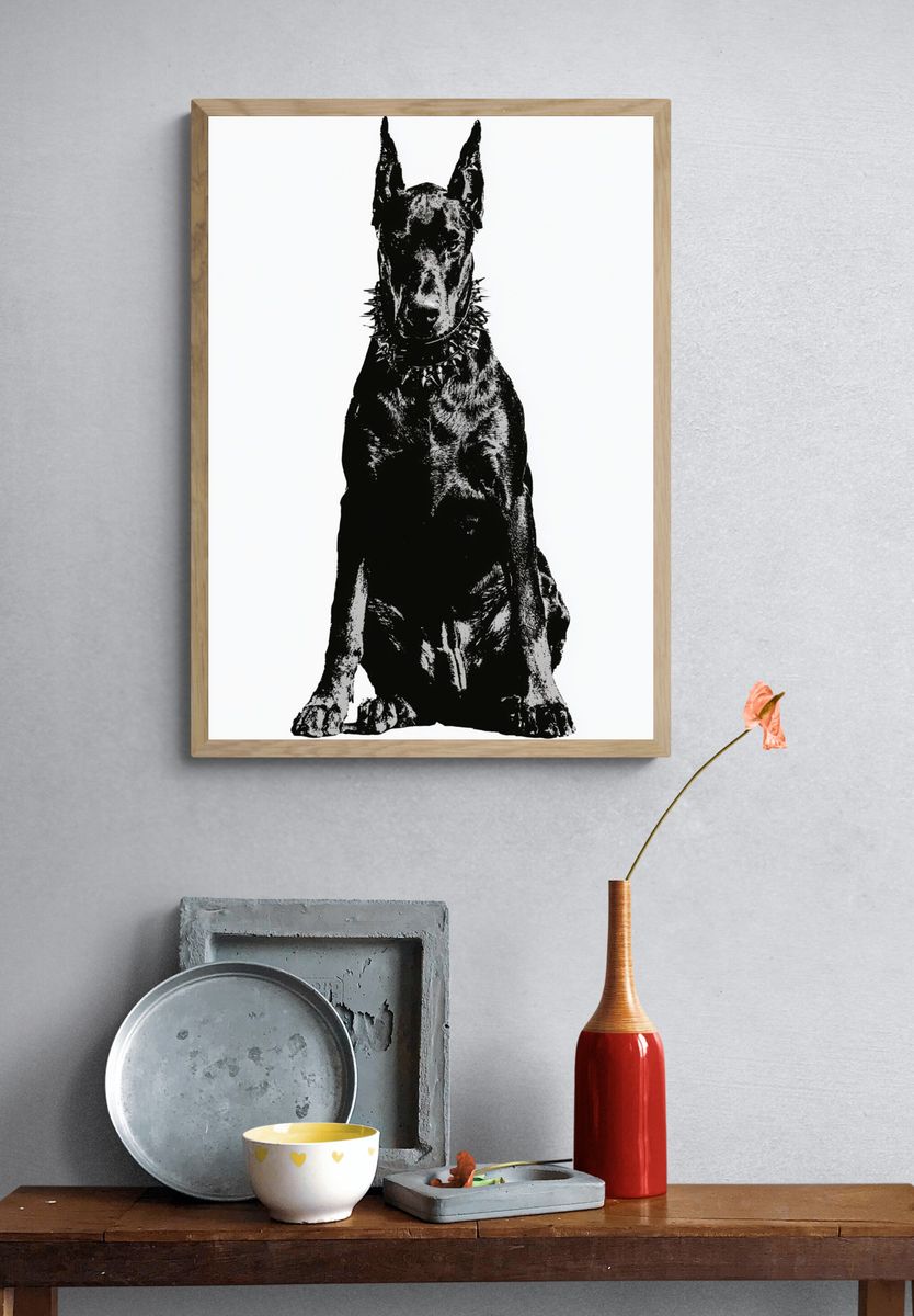 Doberman Silhouette Photography Poster. — room view 3