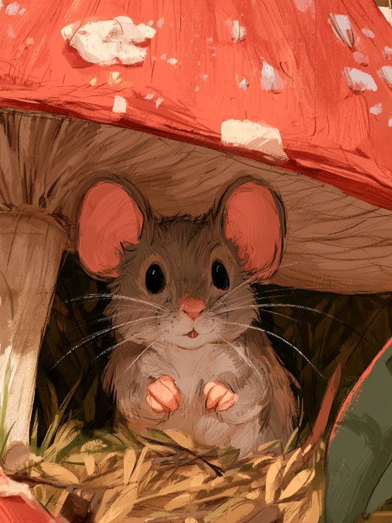 Cute Mouse Mushroom Illustration Poster. poster detail