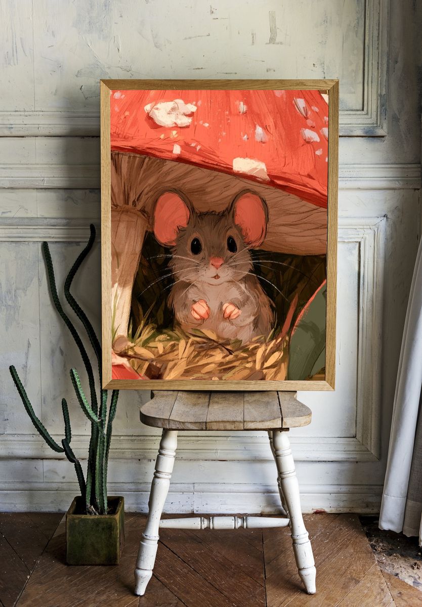 Cute Mouse Mushroom Illustration Poster. — room view 1