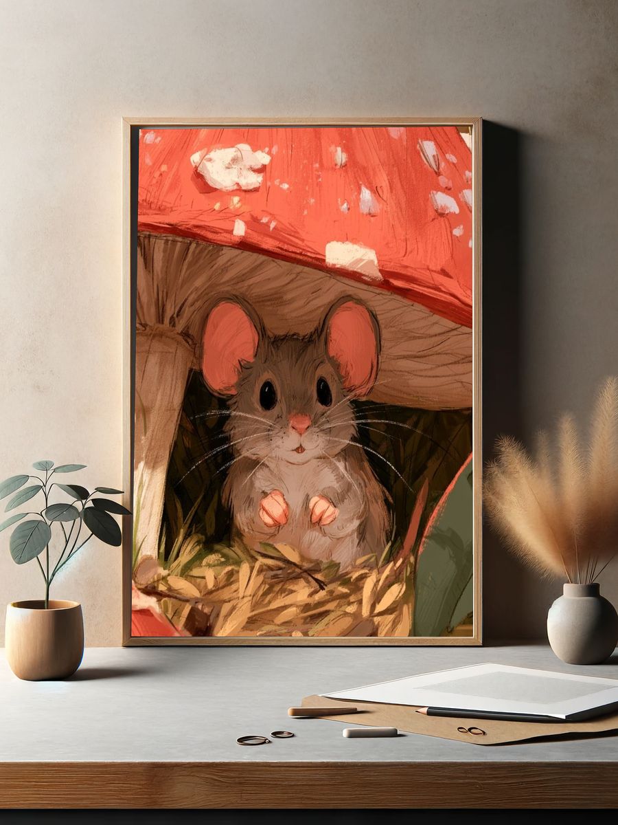 Cute Mouse Mushroom Illustration Poster. — room view 2