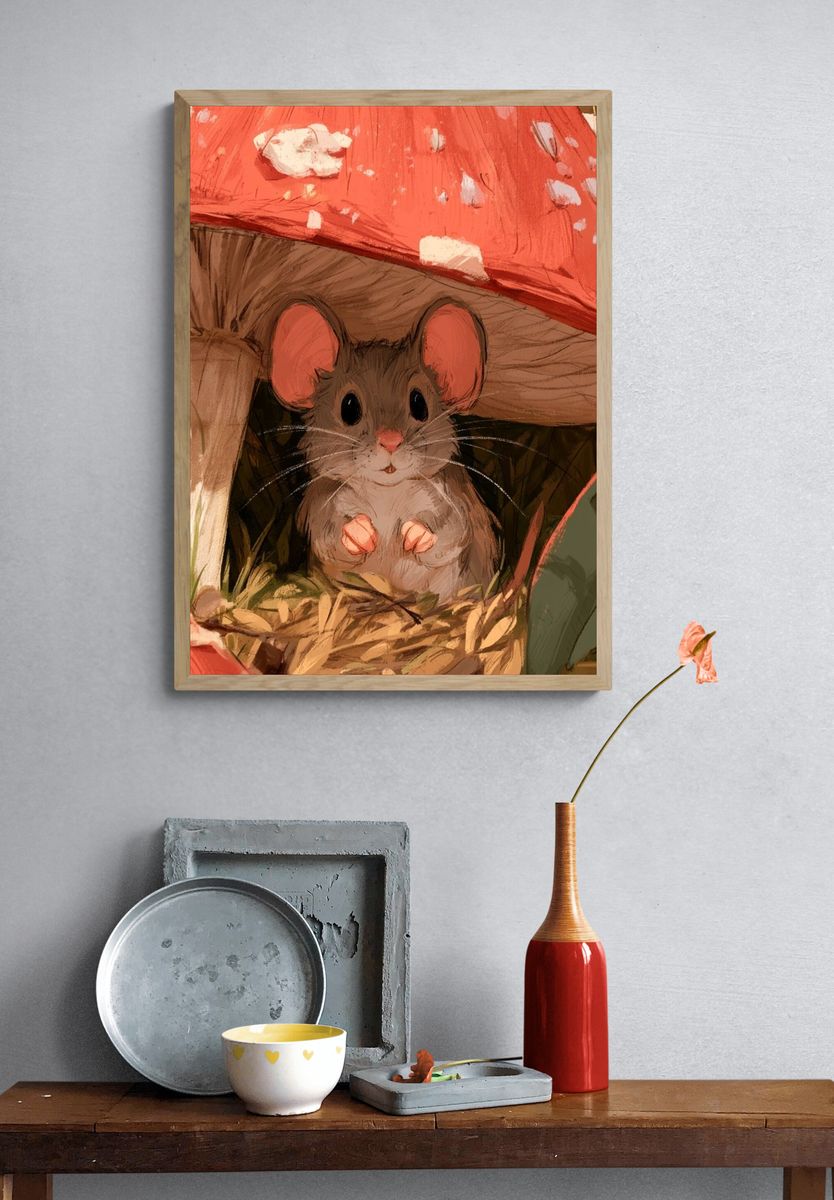 Cute Mouse Mushroom Illustration Poster. — room view 3