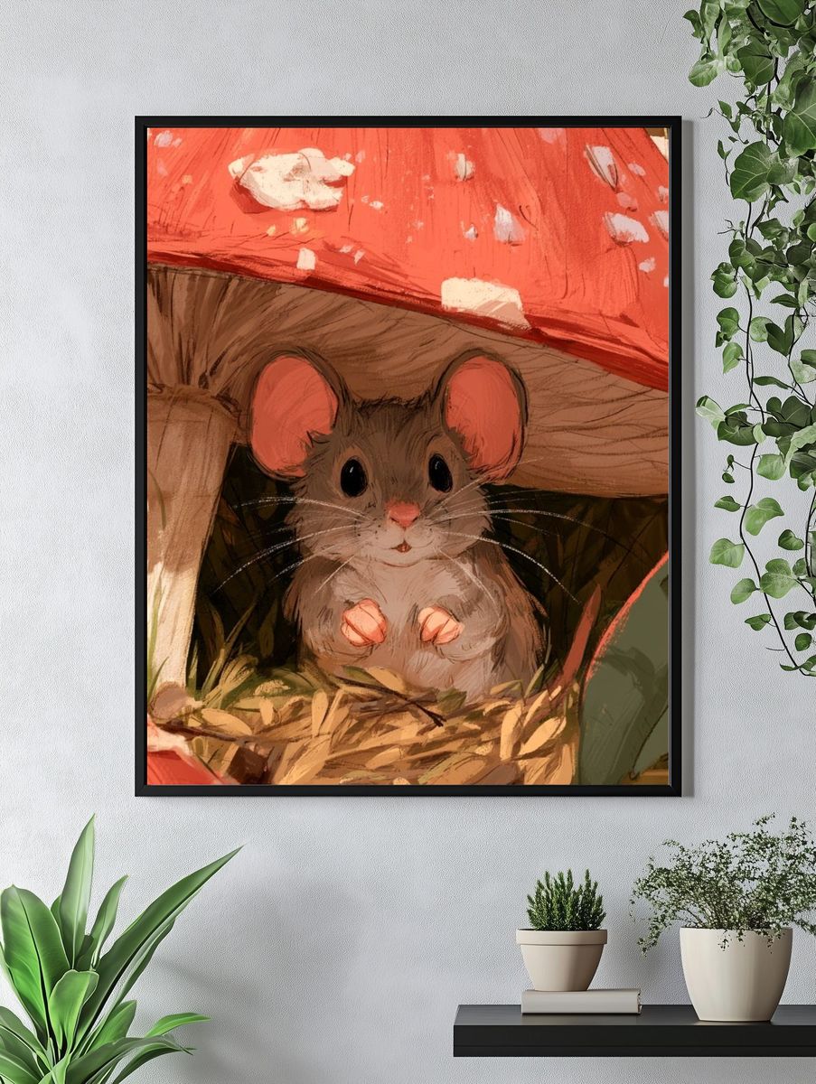 Cute Mouse Mushroom Illustration Poster. — room view 4
