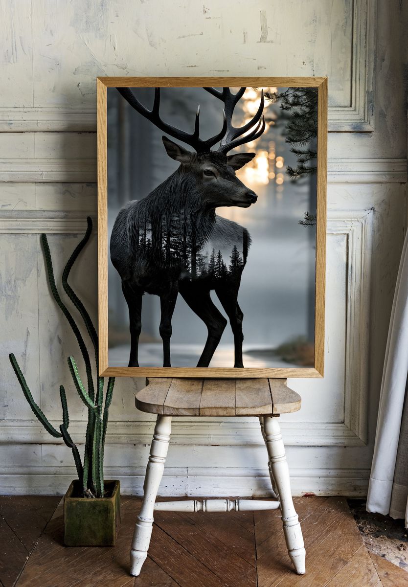 Majestic Deer Forest Print. — room view 1