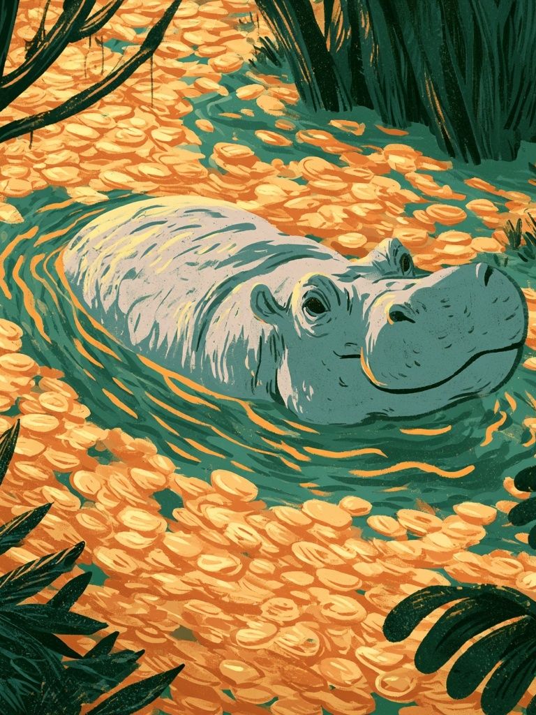 Hippo Lagoon Illustration Poster. poster — animals art