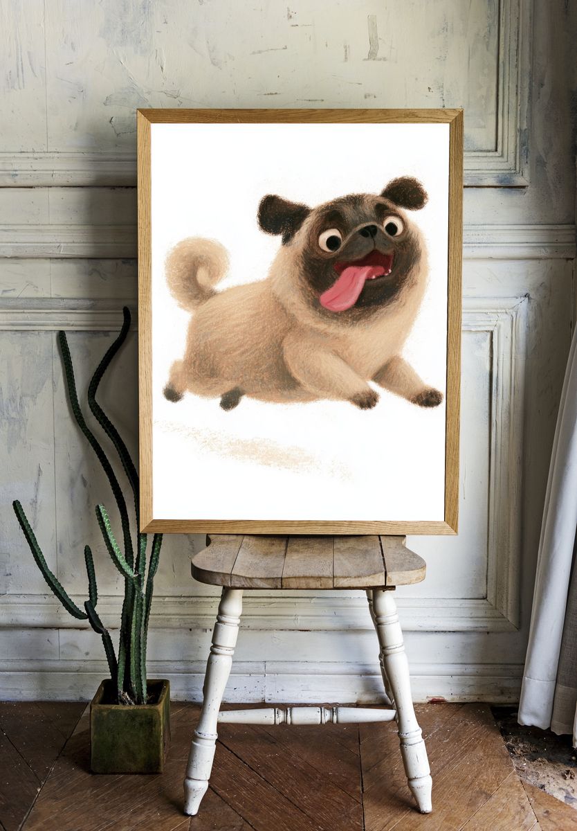 Playful Pug Illustration Poster. — room view 1