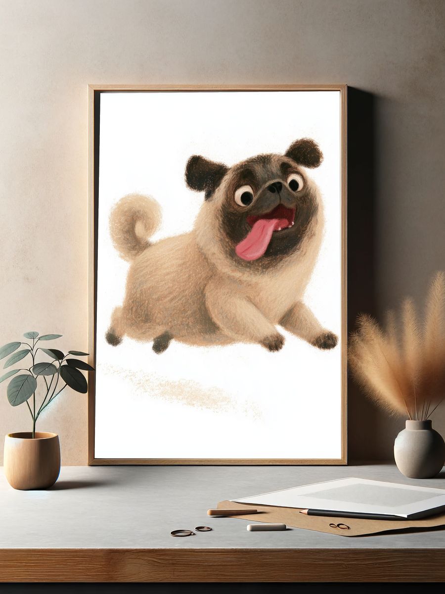 Playful Pug Illustration Poster. — room view 2
