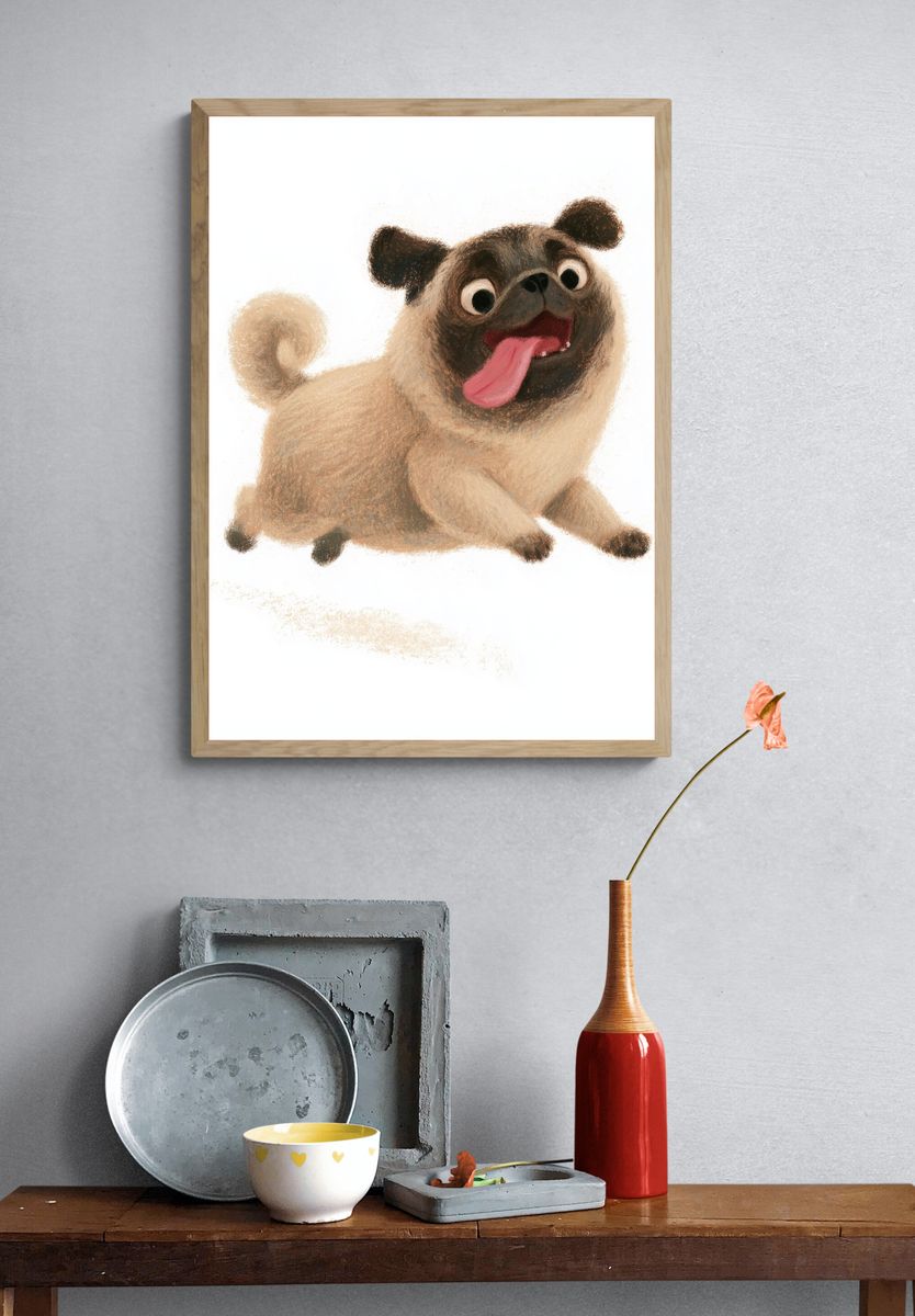Playful Pug Illustration Poster. — room view 3