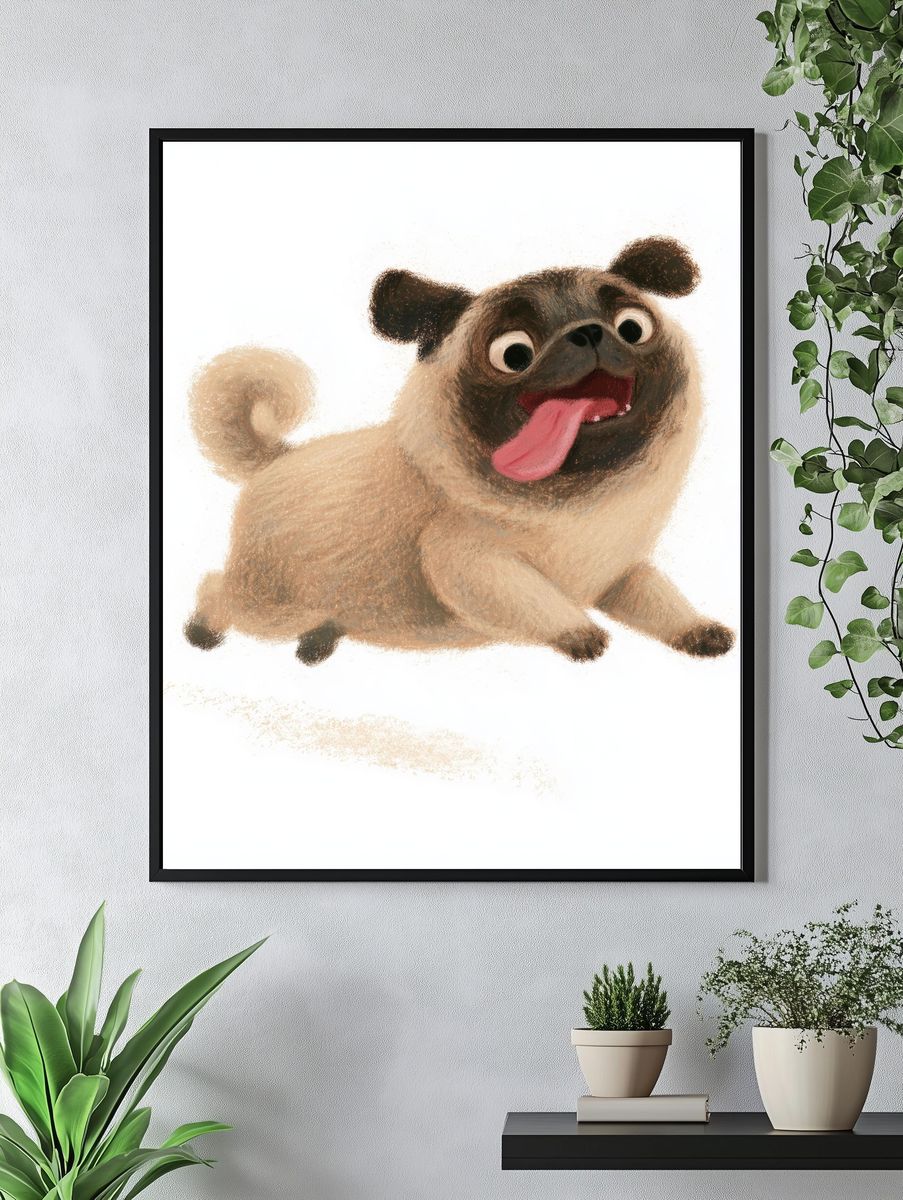 Playful Pug Illustration Poster. — room view 4