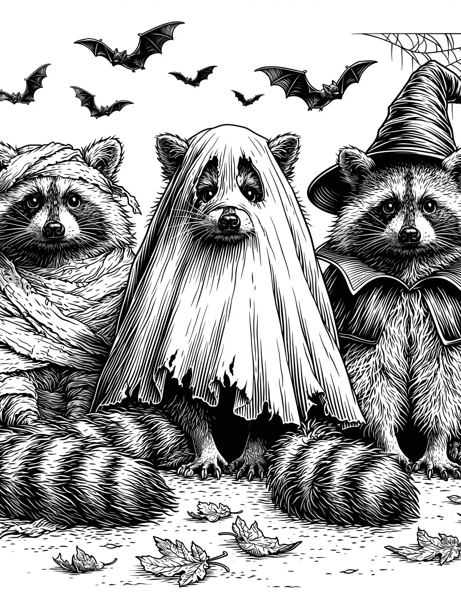 Halloween Raccoons Illustration Poster. poster detail