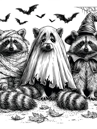 Halloween Raccoons Illustration Poster. poster