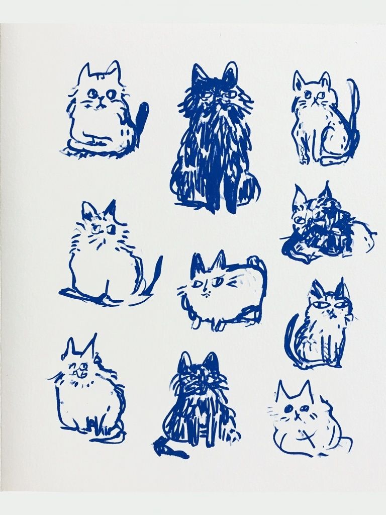 Blue Cat Sketches Illustration Poster. poster — animals art