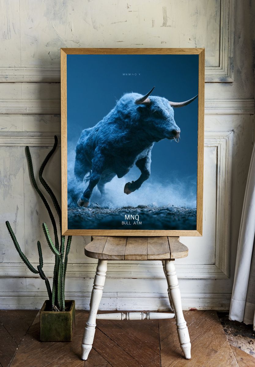Charging Blue Bull Photography Poster. — room view 1