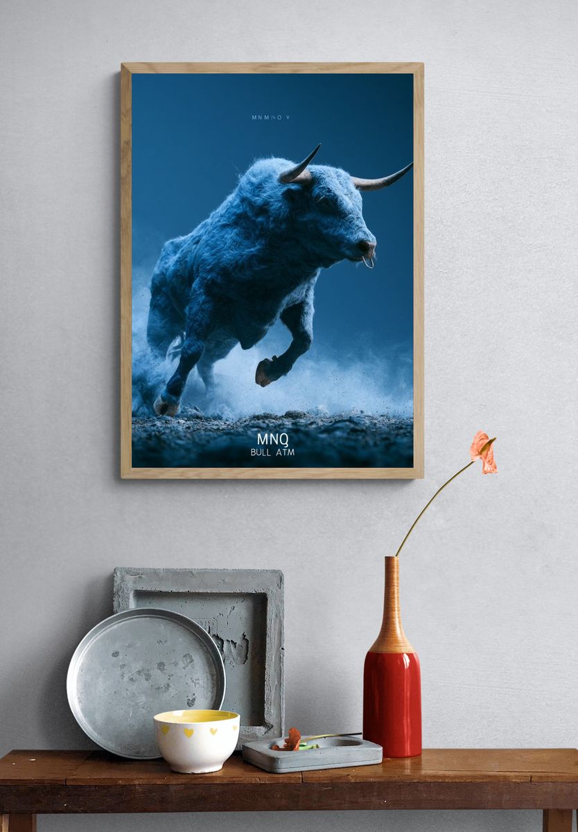 Charging Blue Bull Photography Poster. — room view 3