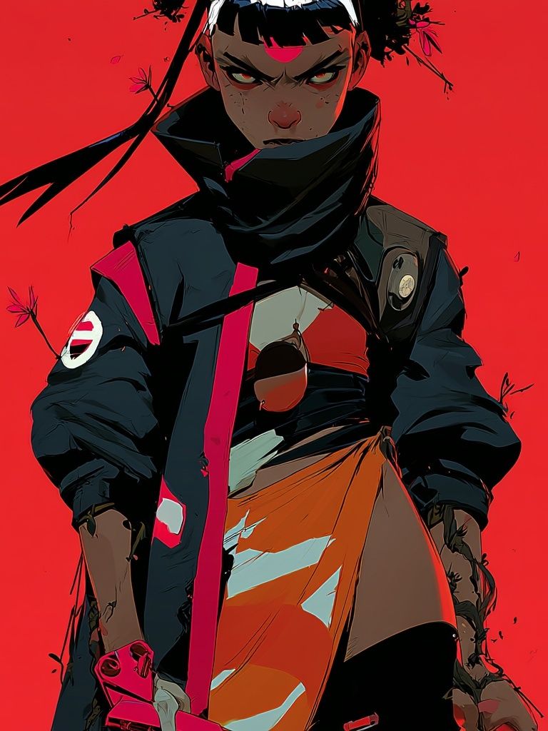 Anime Warrior Red Background Poster. poster — anime art