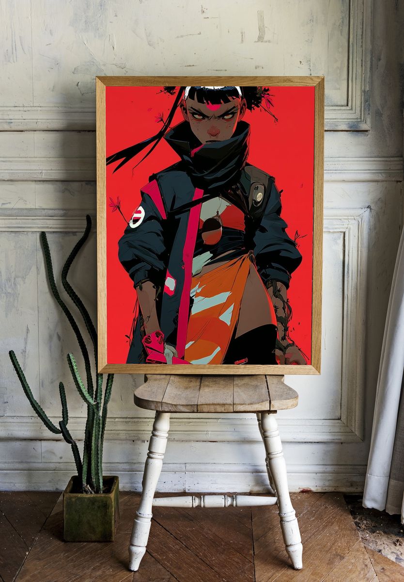 Anime Warrior Red Background Poster. — room view 1