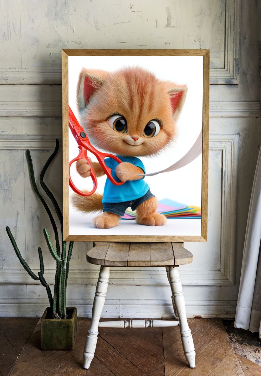 Cute Kitten Illustration Poster. — room view 1