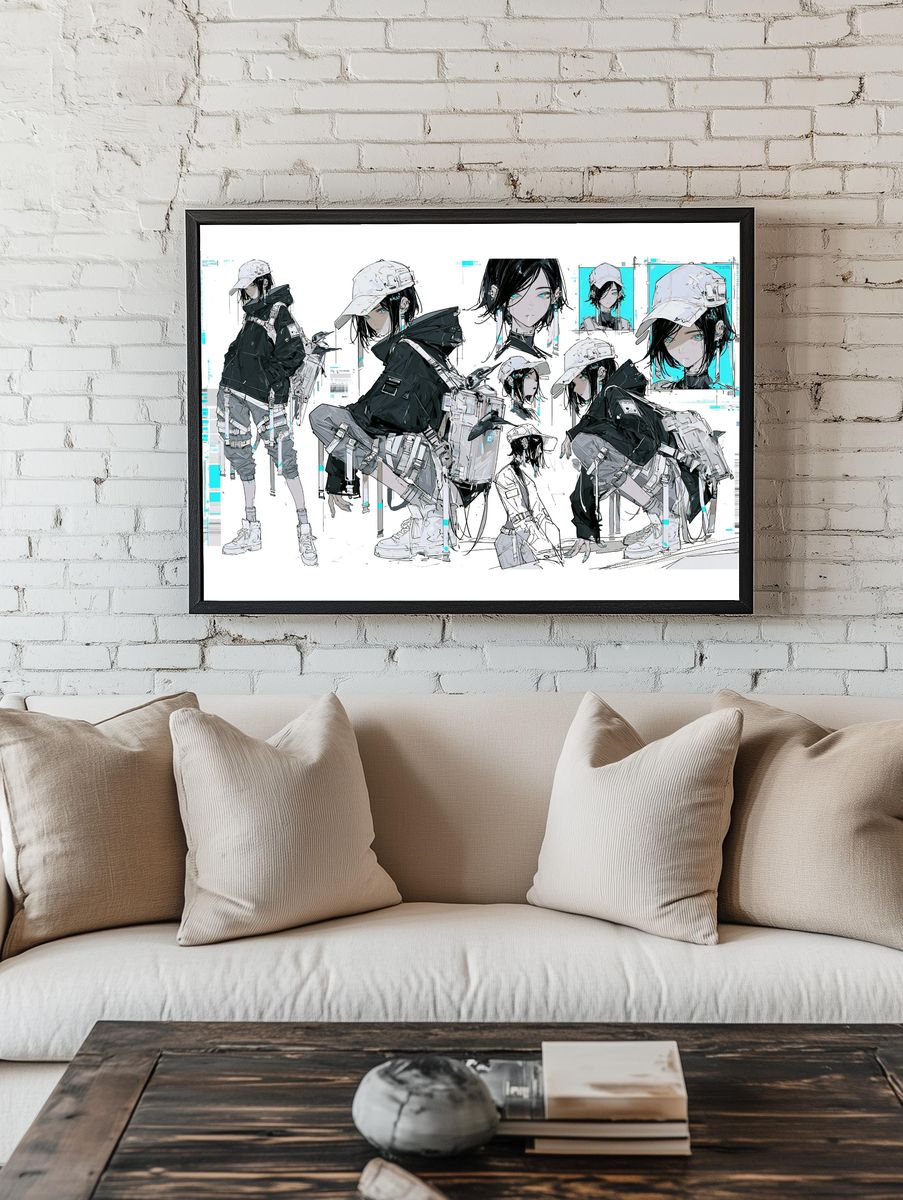 Cyberpunk Anime Girl Collage Print. room preview