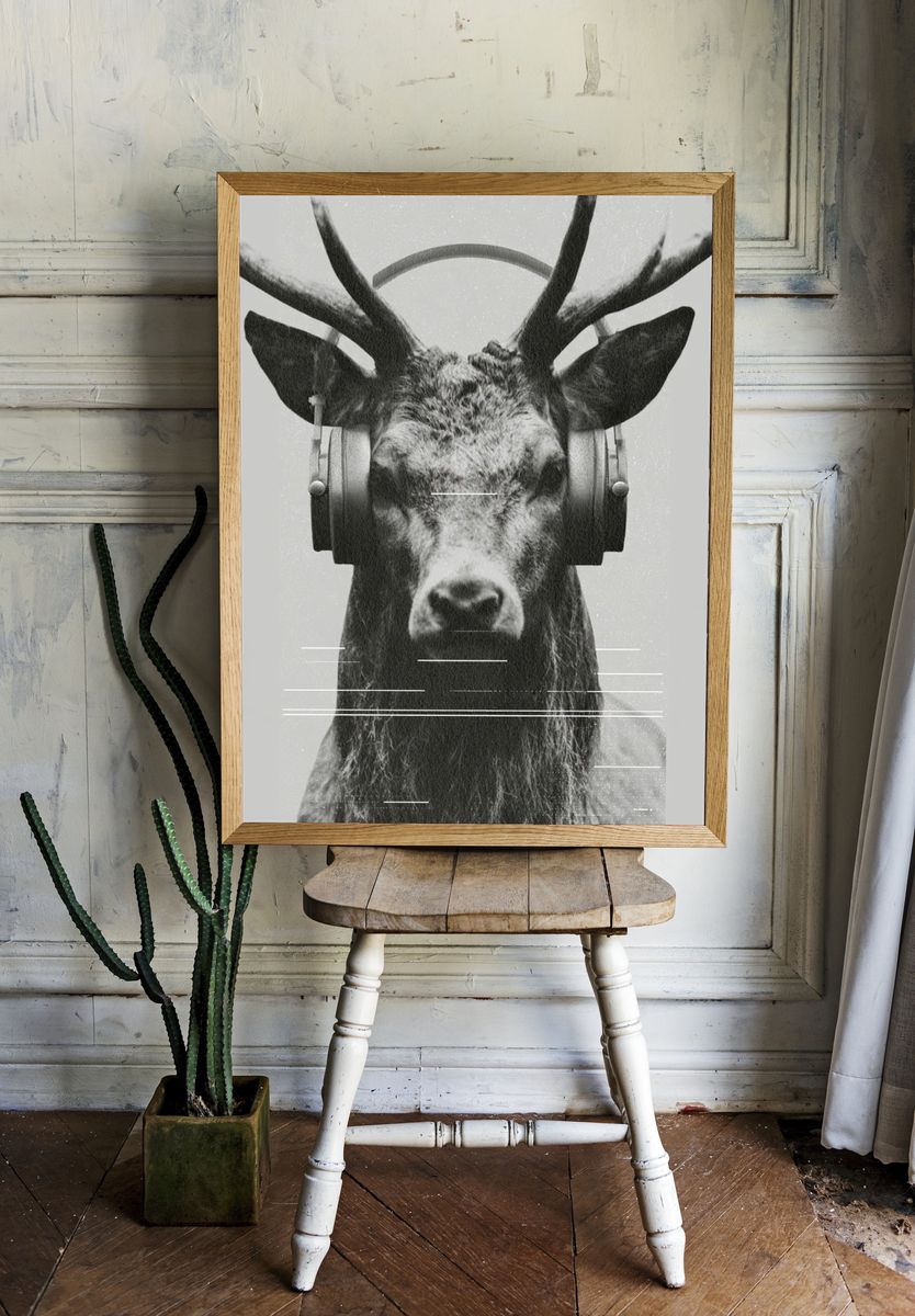 Headphone Deer Photography Poster. — room view 1