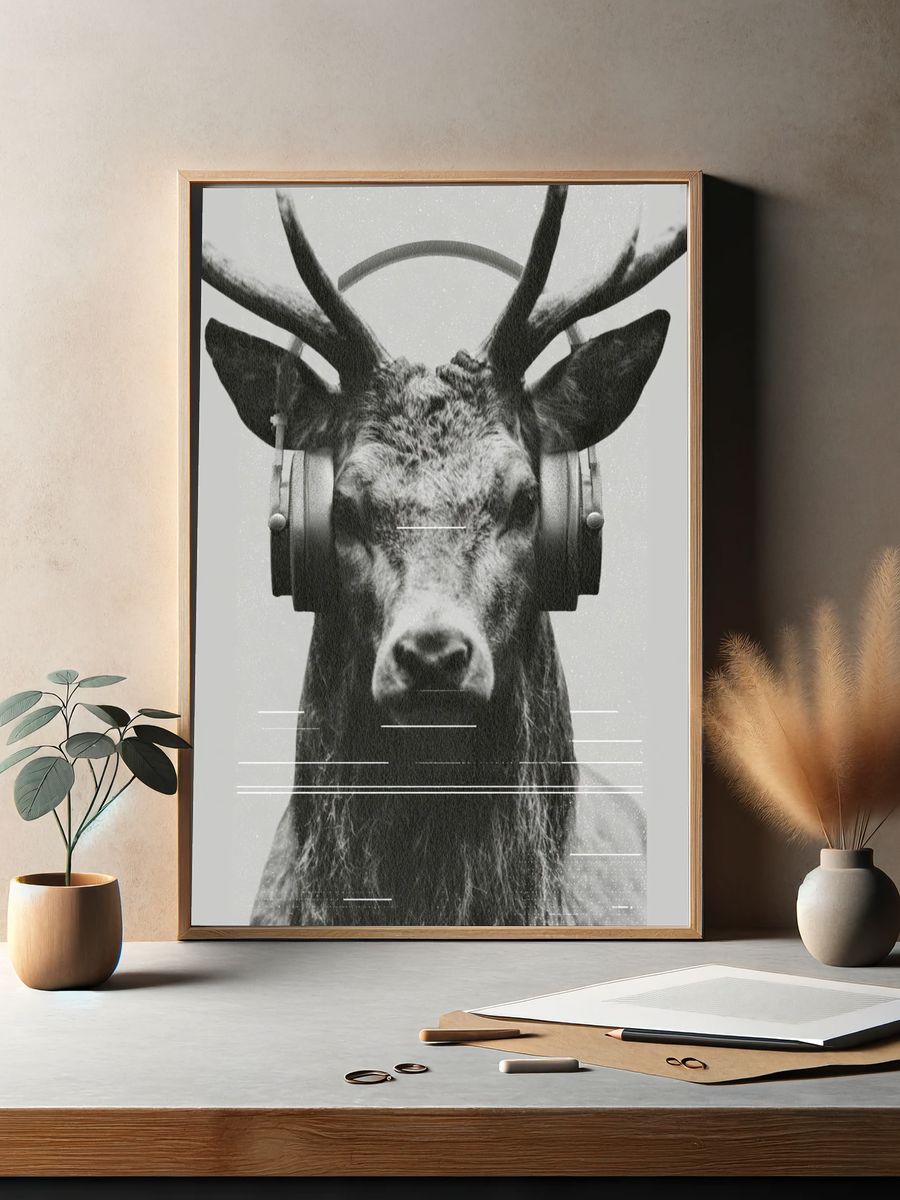 Headphone Deer Photography Poster. — room view 2