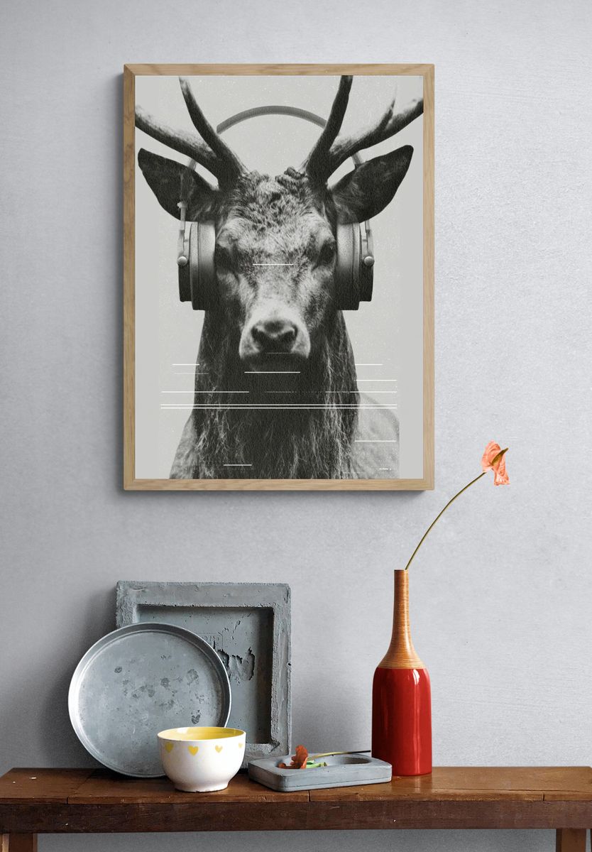 Headphone Deer Photography Poster. — room view 3