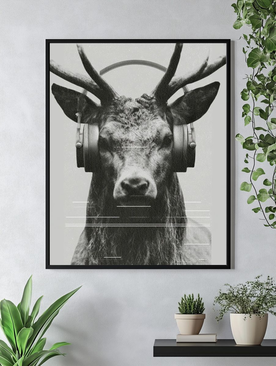 Headphone Deer Photography Poster. — room view 4