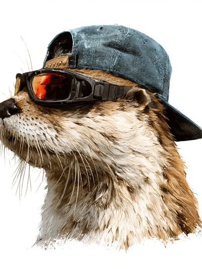 Otter in Cap and Goggles Poster. poster