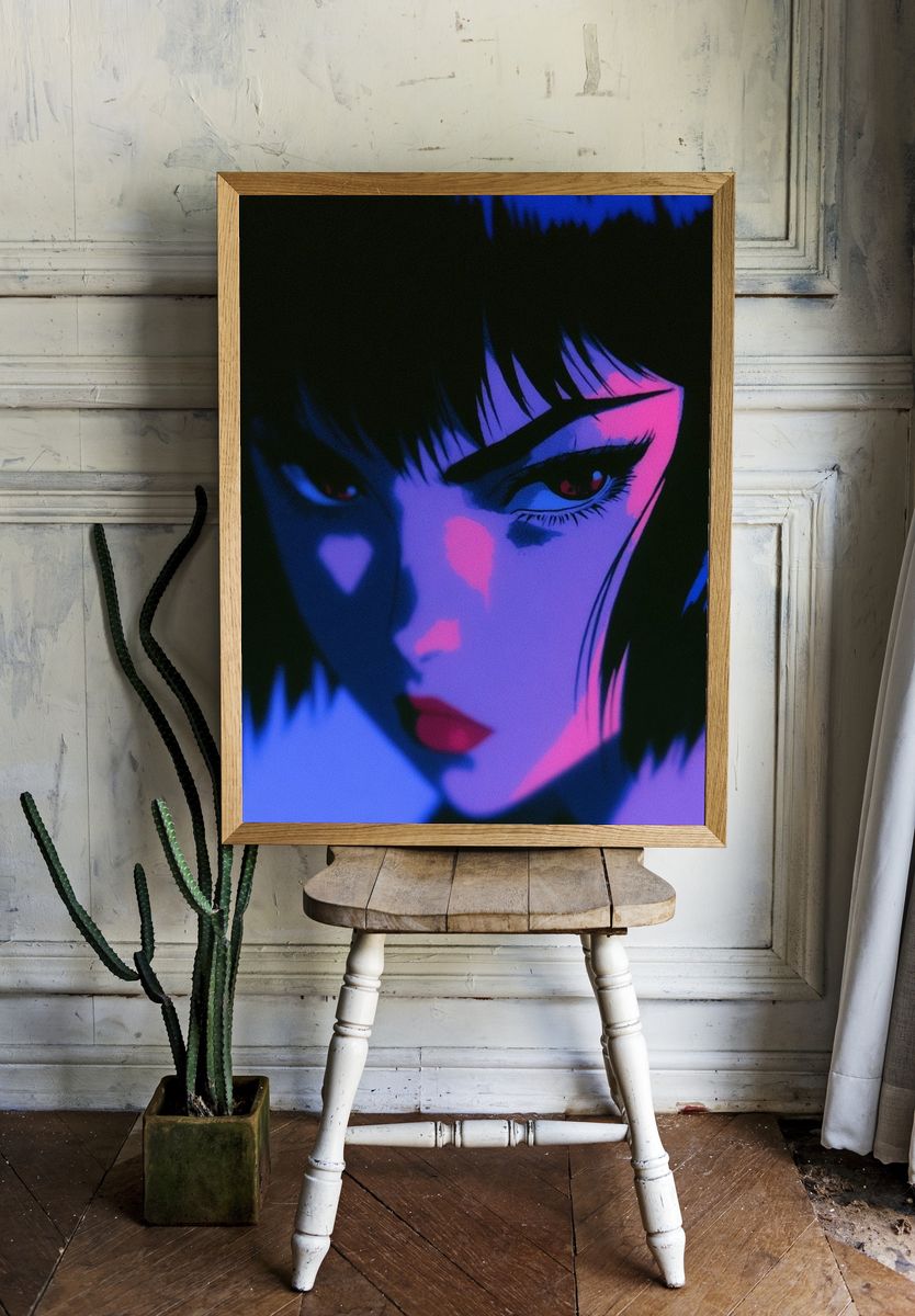 Neon Anime Portrait Poster. — room view 1