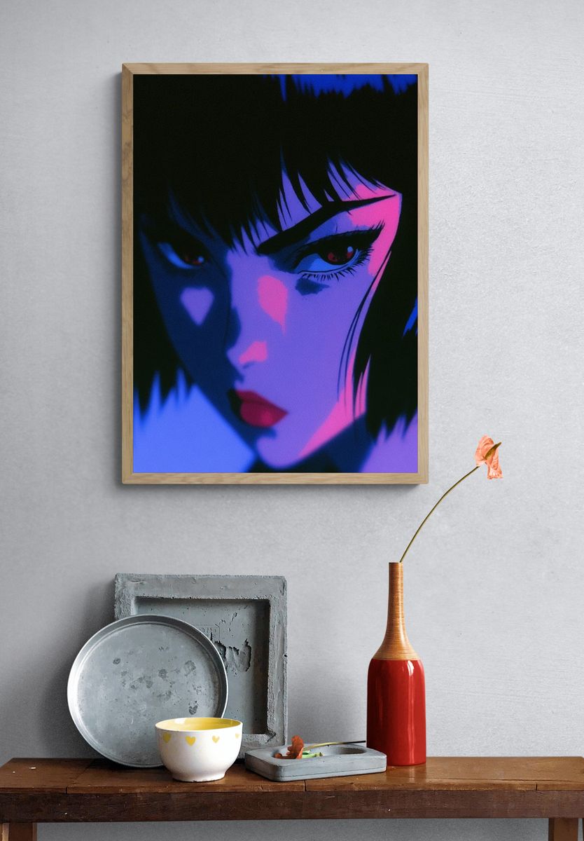Neon Anime Portrait Poster. — room view 3
