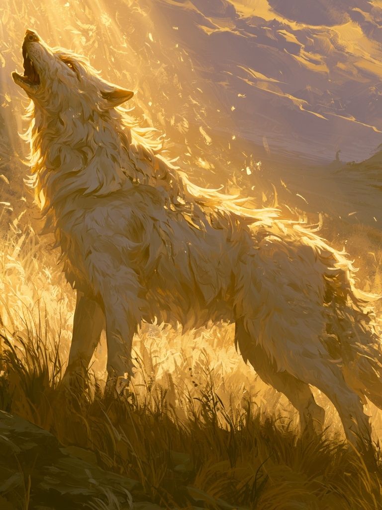Howling Wolf Golden Light Print. poster — animals art