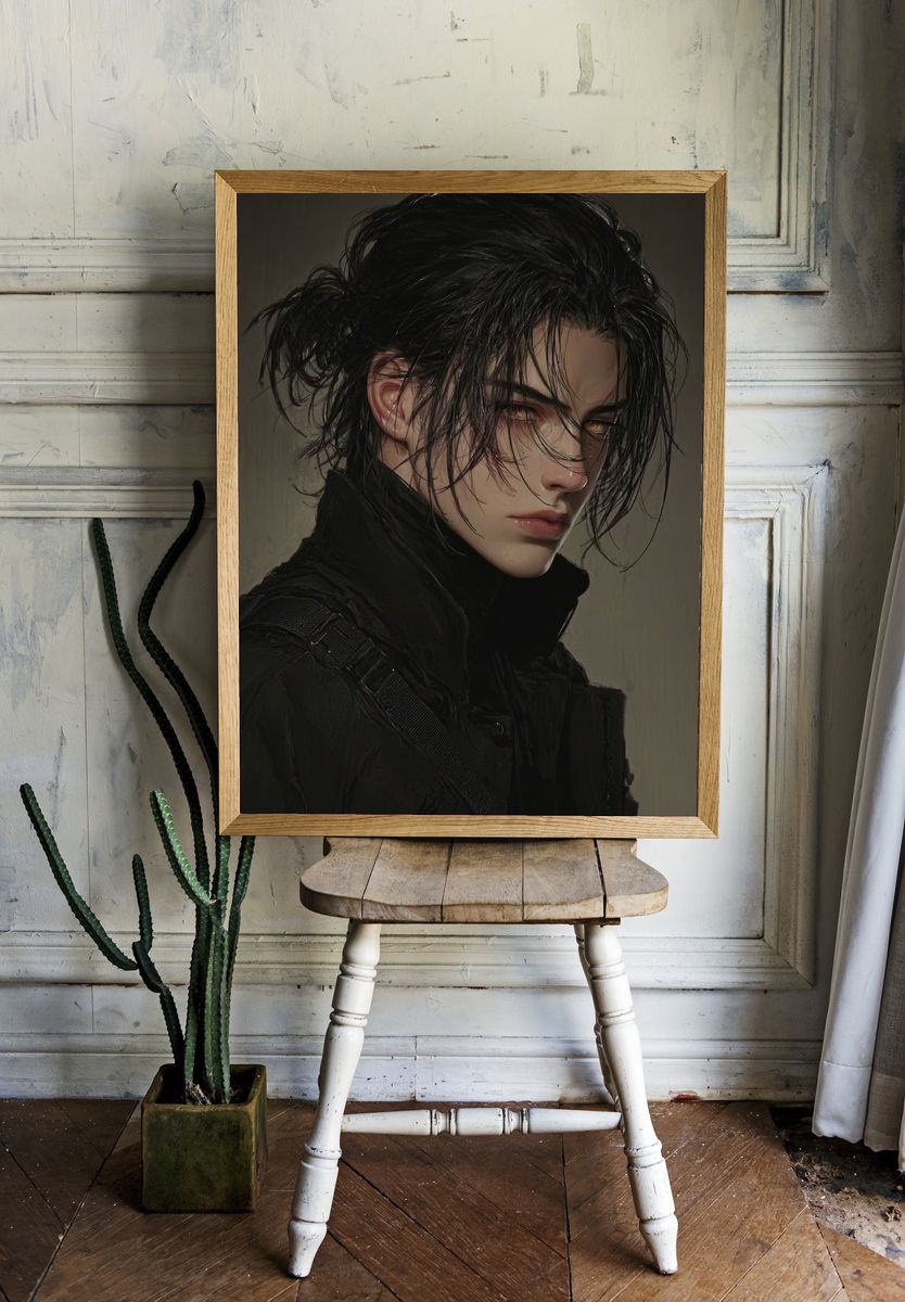 Brooding Anime Portrait Print. — room view 1