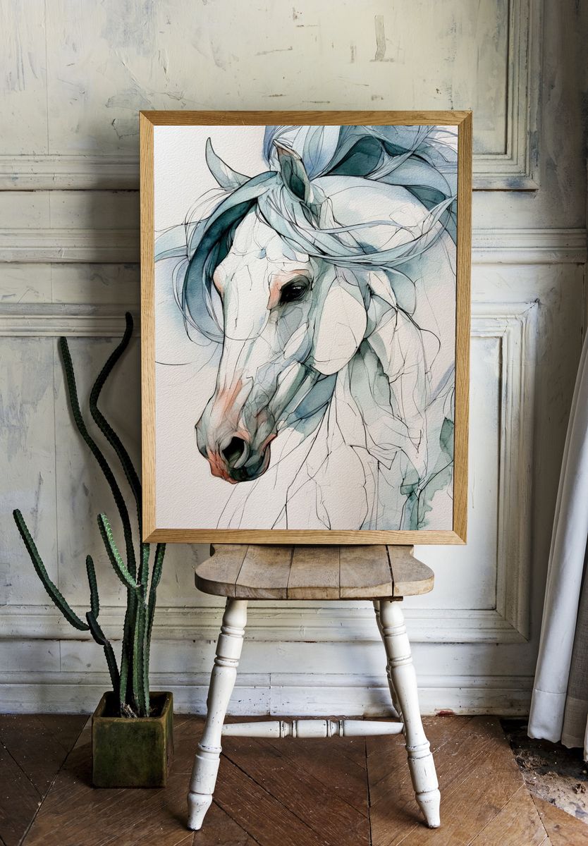 Dreamy Horse Watercolor Poster. — room view 1