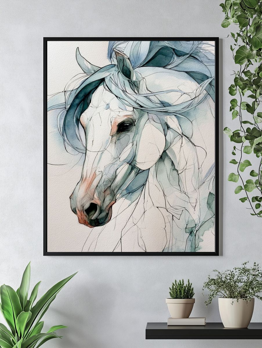 Dreamy Horse Watercolor Poster. — room view 4