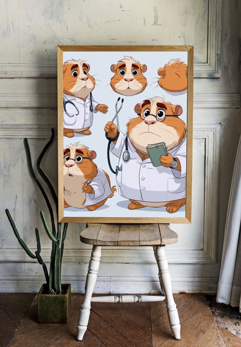 Doctor Guinea Pig Cartoon Poster. — room view 1