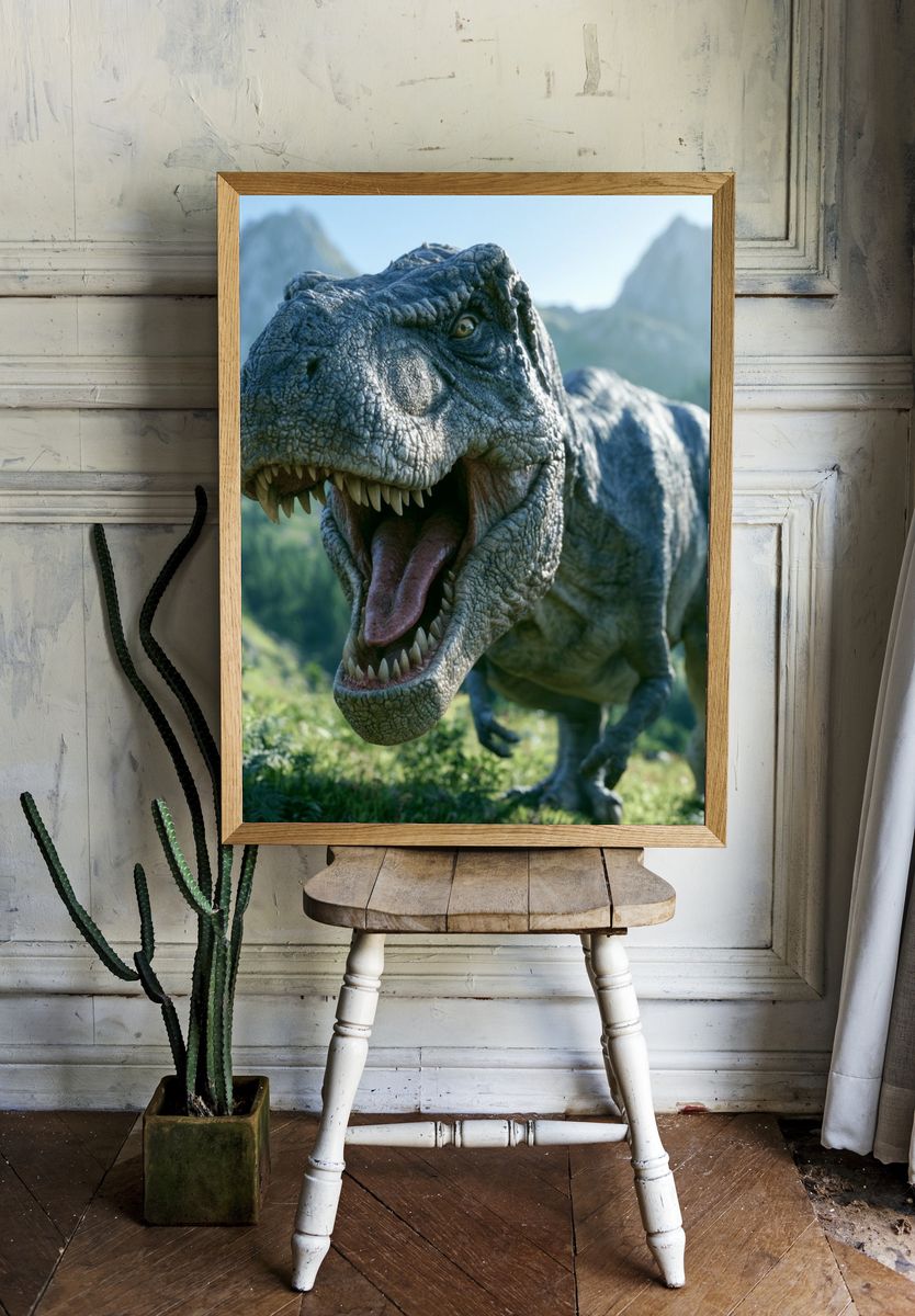Roaring T-Rex Dinosaur Poster. — room view 1
