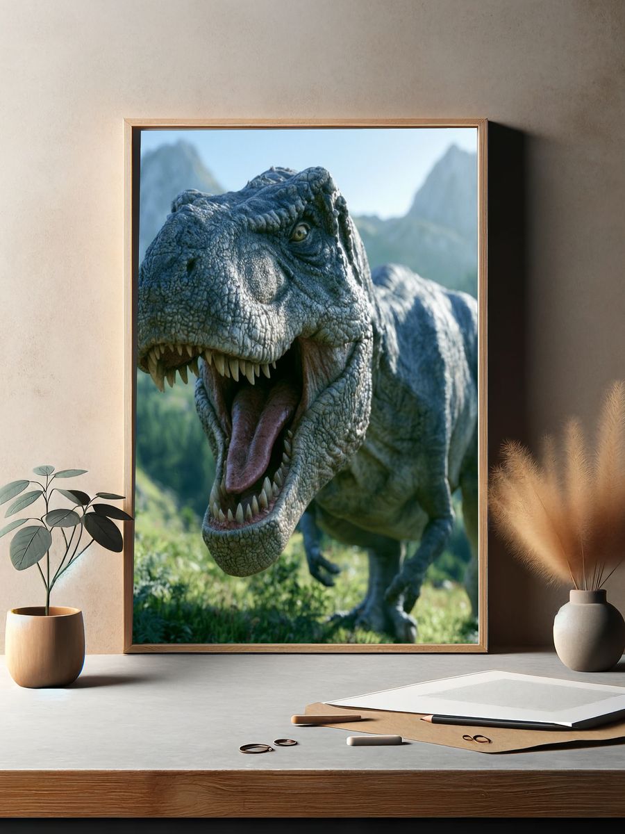 Roaring T-Rex Dinosaur Poster. — room view 2